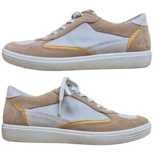 Ecco White Tan Multi Color Cashmere Soft Classic Retro Sneakers Shoes 9 - 9 1/2